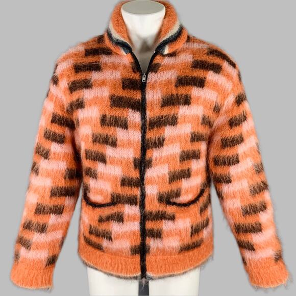 MARNI Size S/M Orange Black Fuzzy Wuzzy Mohair Cardigan Jacket - Picture 1 of 7